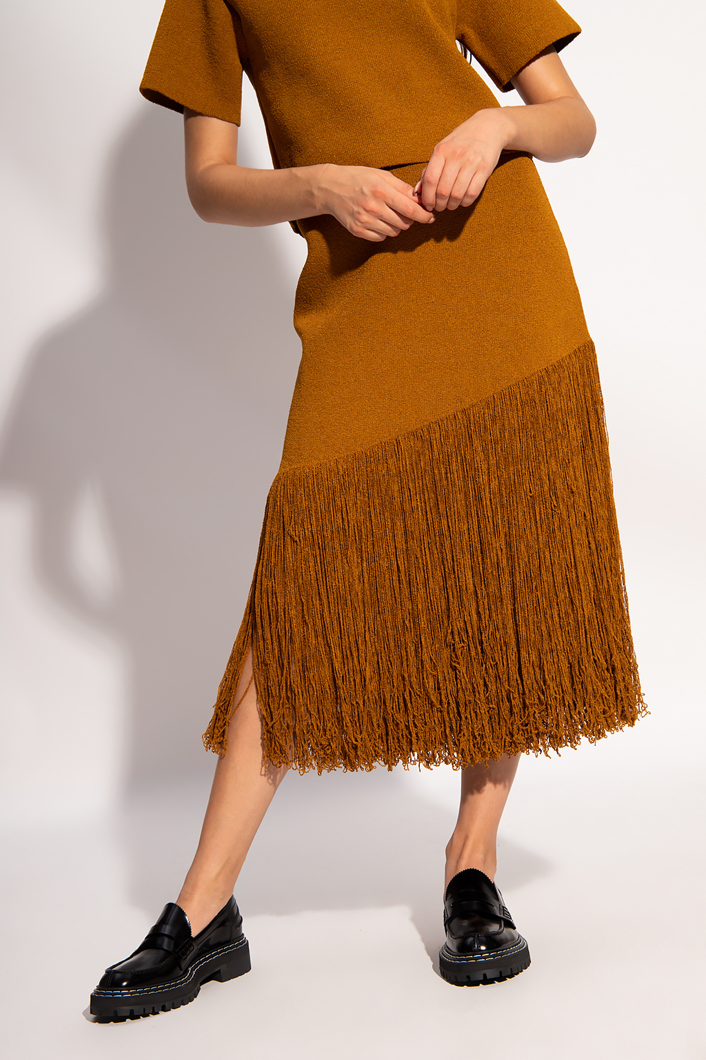 Proenza Schouler pleated poplin belted dress Fringed skirt